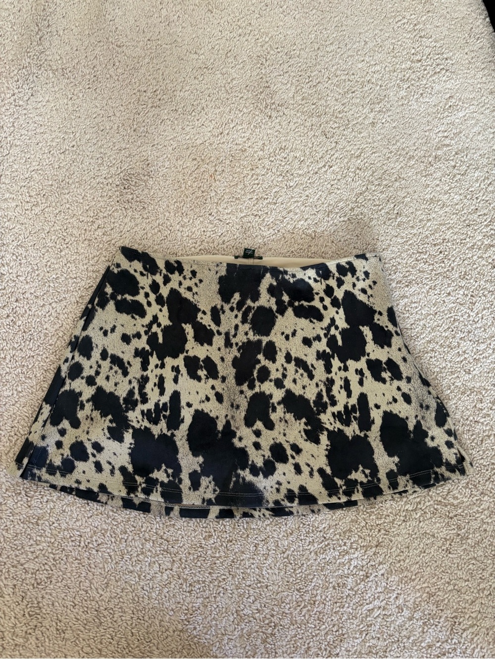 NWT Black and Cream Suede Cow Print Mini Skort